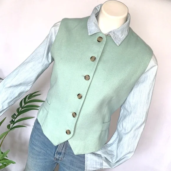 v i n t a g e :: Seafoam Wool Cashmere Longline Blazer Vest Set Bloomingdale’s - Picture 7 of 16